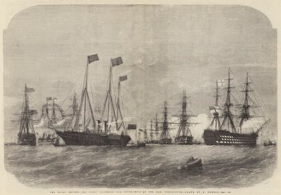 海軍レビュー、ポーツマスのナブでピボット船を回る艦隊 作： Edwin Weedon